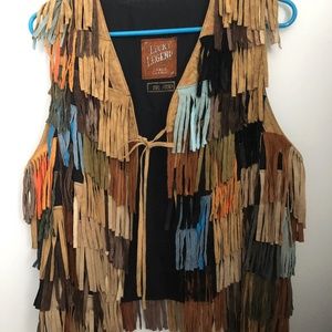 Lucky Brand RARE limited suede fringe vest large